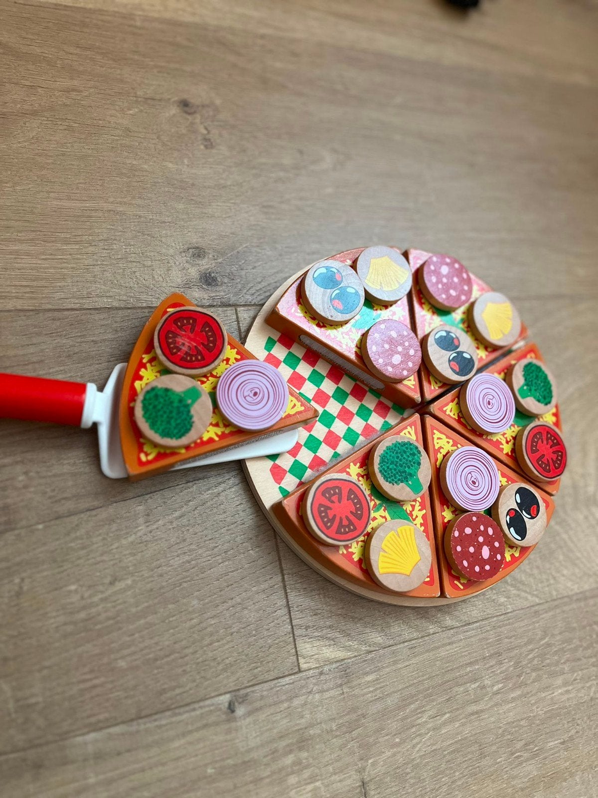 Houten speelgoed pizza set met diverse toppings, Ophalen of Verzenden