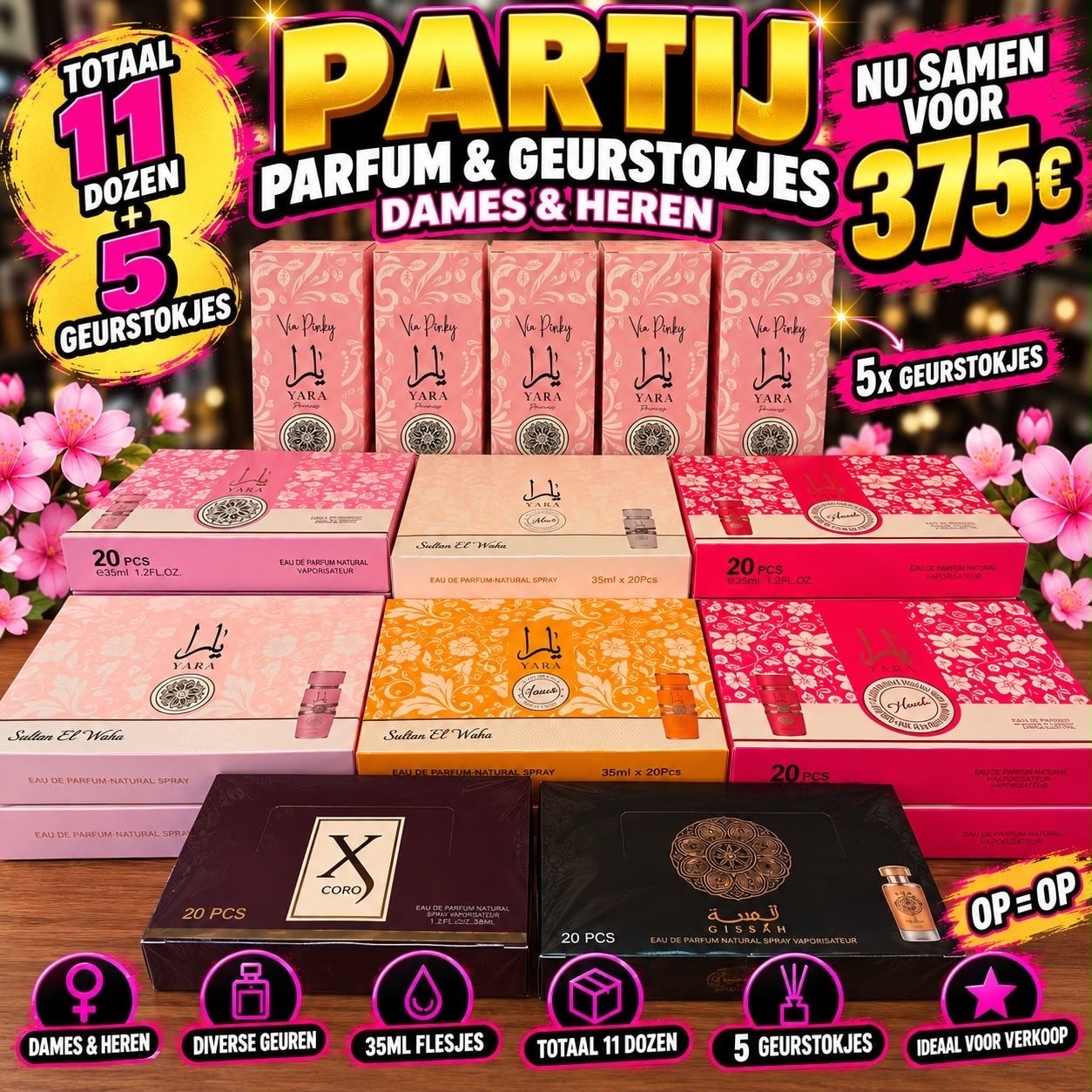 Partij Parfum & Geurstokjes Dames & Heren - 11 Dozen + 5, Ophalen of Verzenden, Nieuw