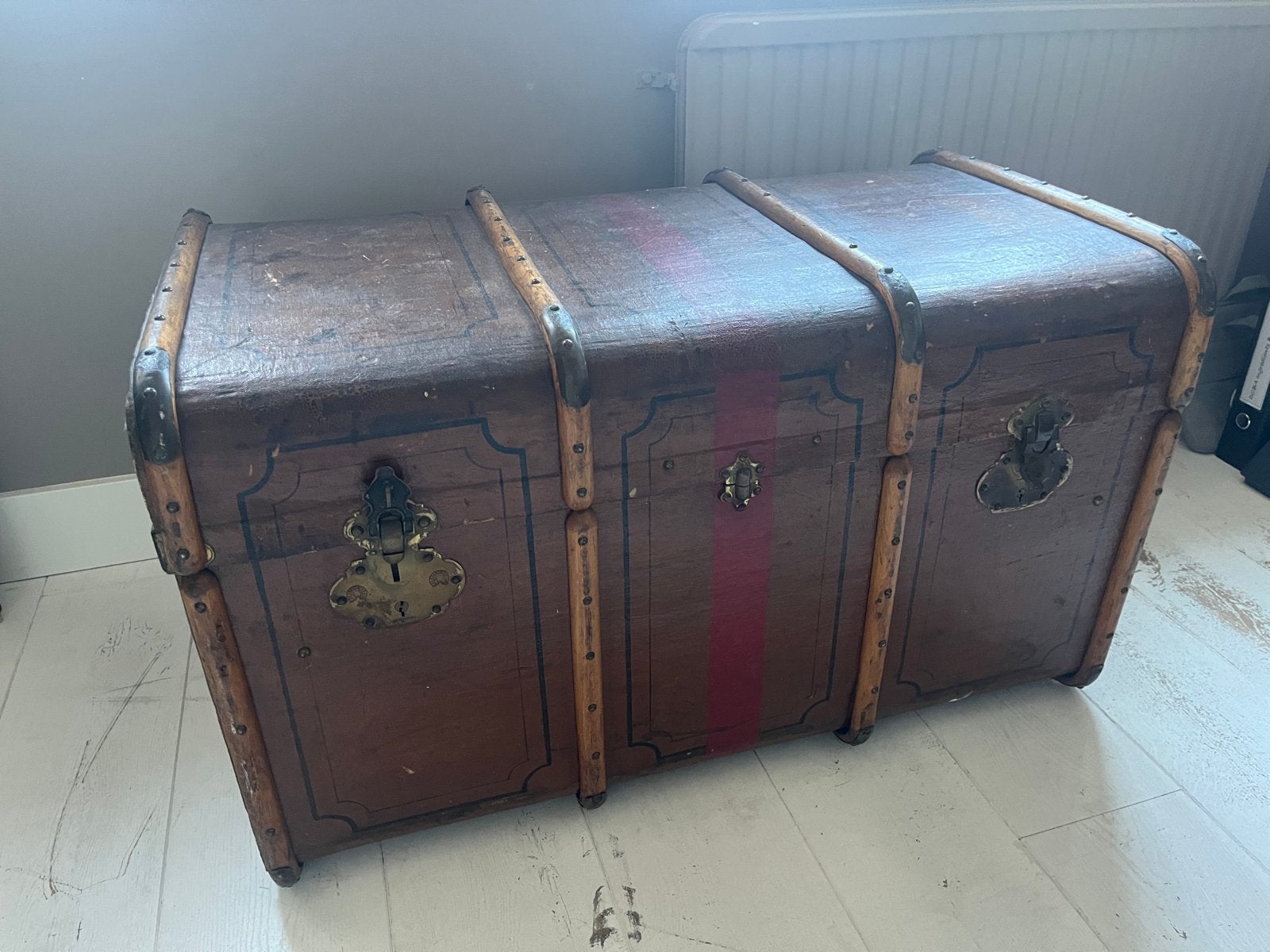 Houten Kist / Reiskoffer - Vintage Opbergkist, Huis en Inrichting, Ophalen, Gebruikt, 100 tot 150 cm, 75 tot 100 cm