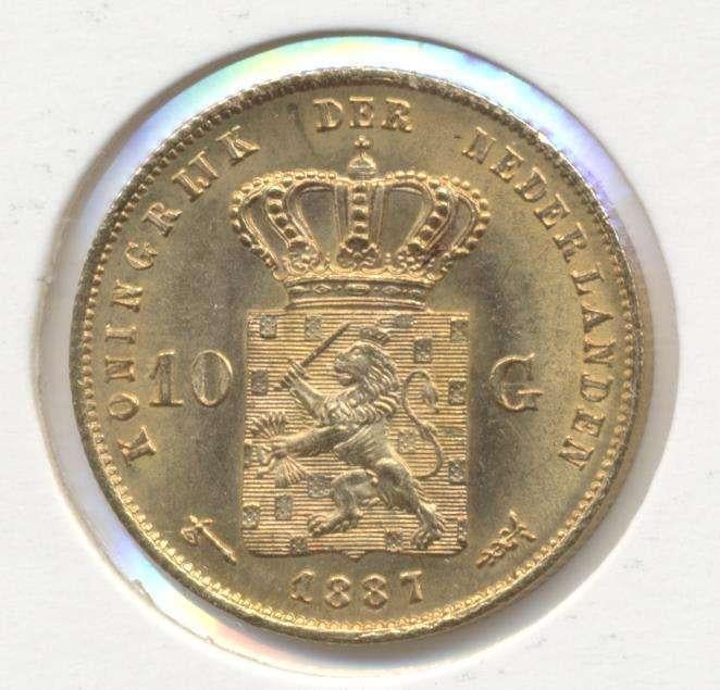 Nederland 10 Gulden 1887 Willem 3, Ophalen of Verzenden, Goud
