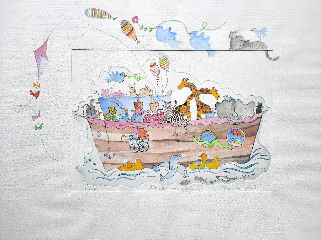 Ark van Noach 46/100 - Kunstenaar: Truusje Mul, 40 cm, Ingelijst, 50 cm, Ophalen of Verzenden