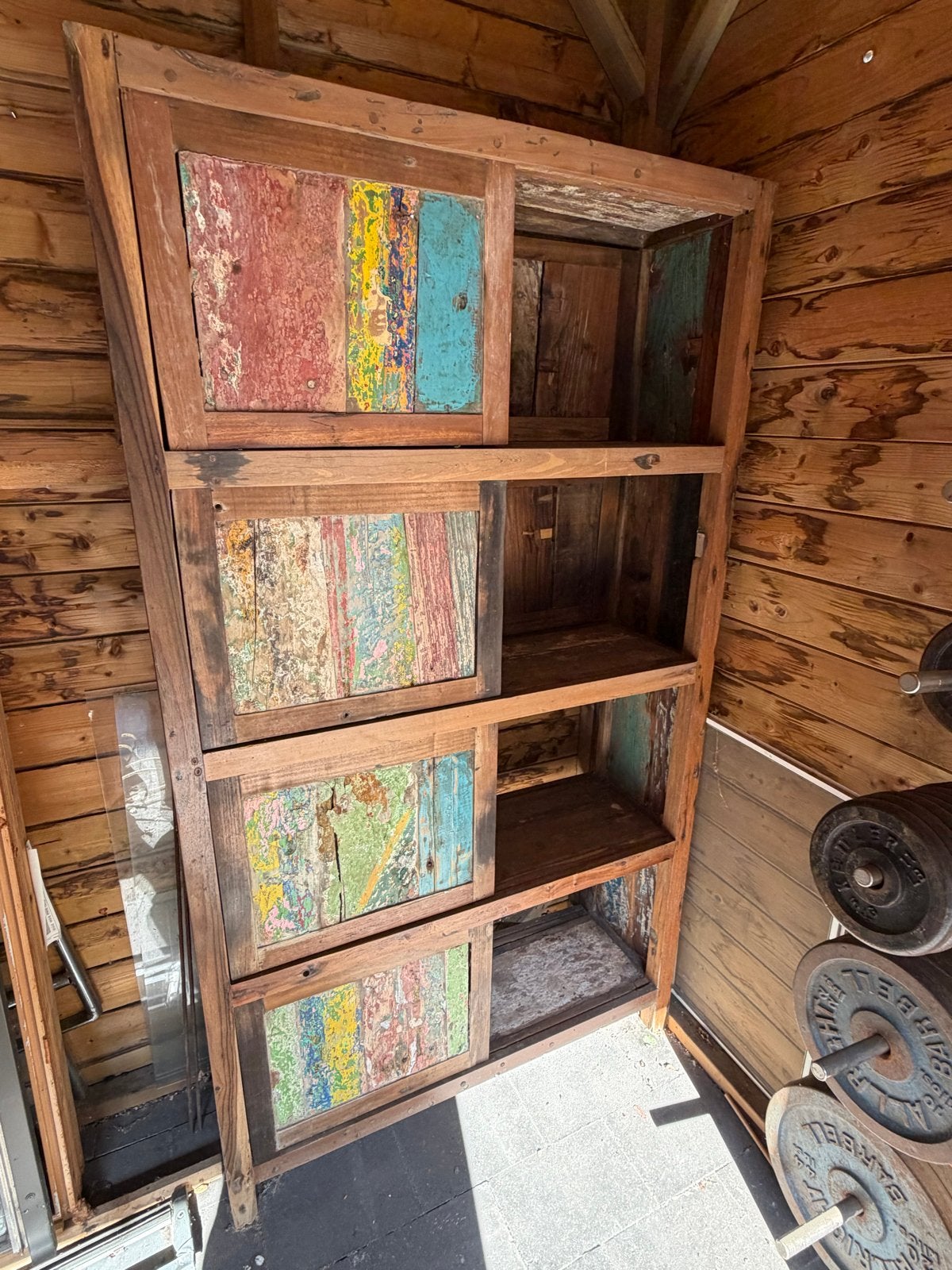 Unieke Boatwood Kast met Schuifdeuren - Gerecycled Hout, Ophalen, Gebruikt, 50 tot 100 cm, 150 tot 200 cm