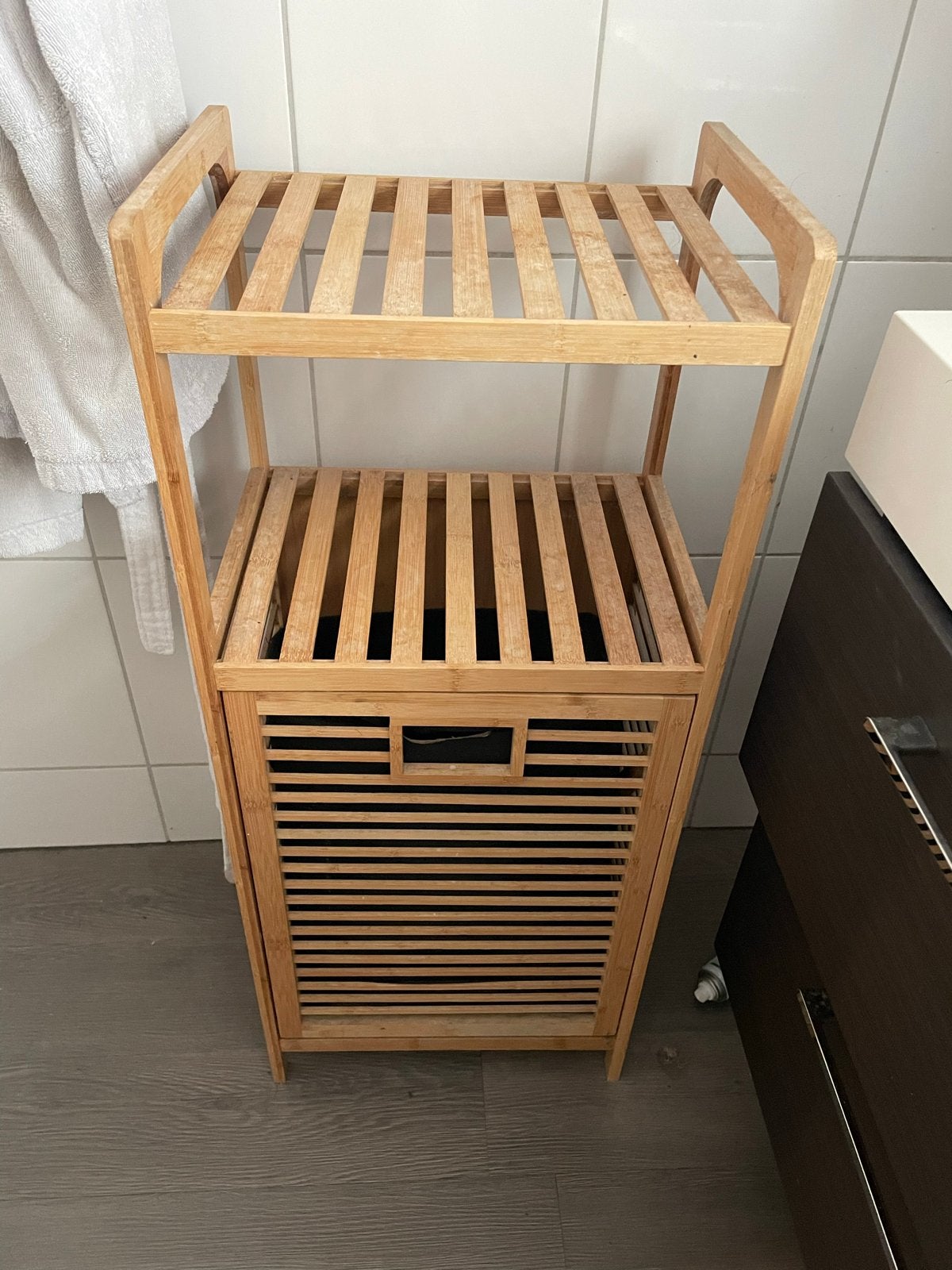 Bamboe badkamerrek met wasmand, Ophalen, Gebruikt