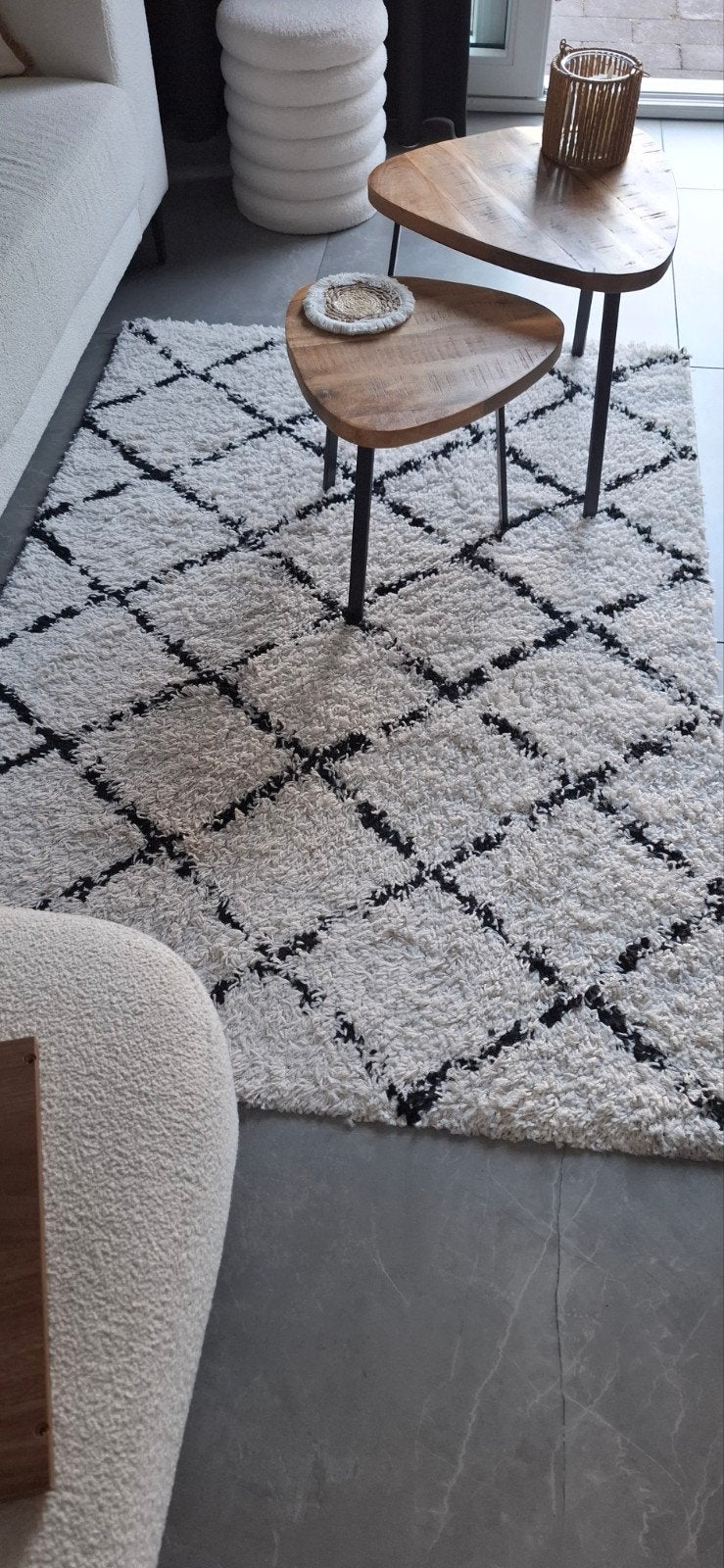 Vloerkleed 120x175 ruit wit zwart, Ophalen, Rechthoekig, 200 cm of meer