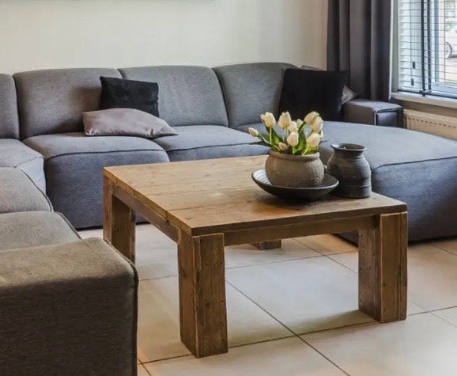 houten salontafel 90x90 cm, Ophalen, Gebruikt, Vierkant, 50 tot 100 cm