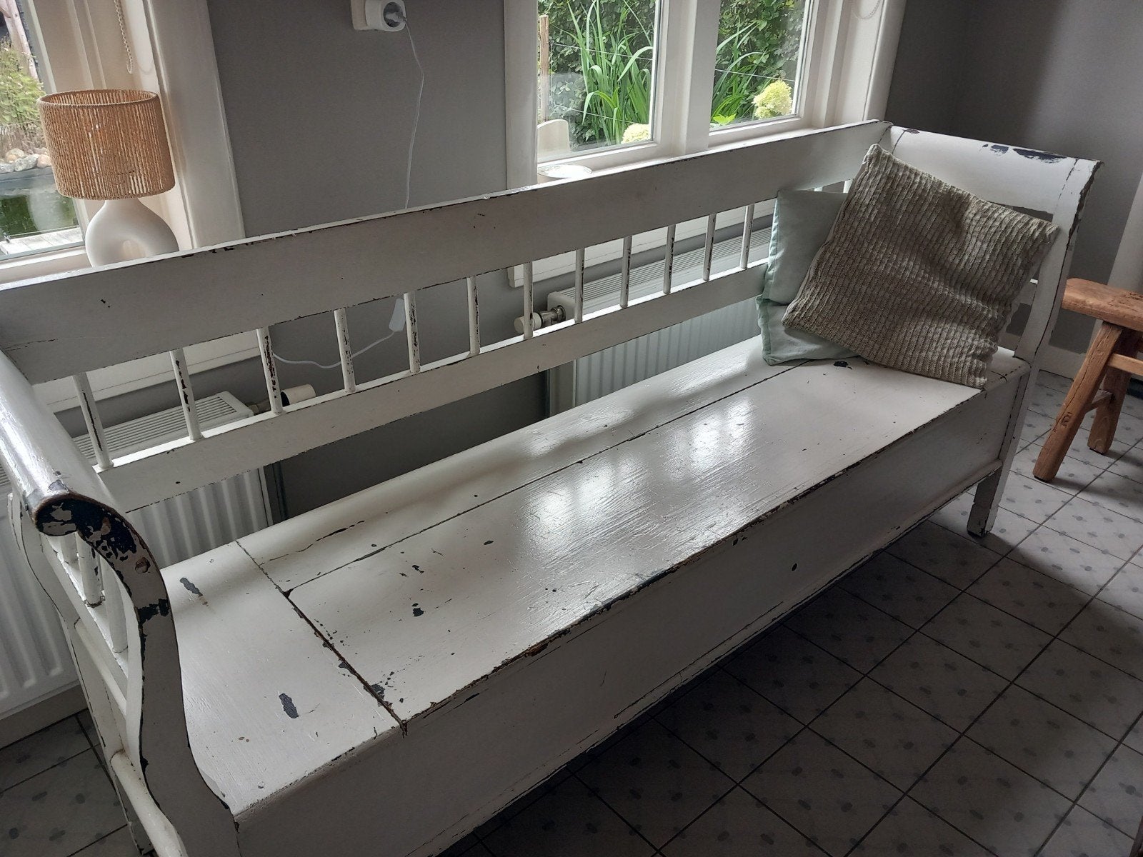 mooie brocante klepbank 200 cm.lang, Ophalen