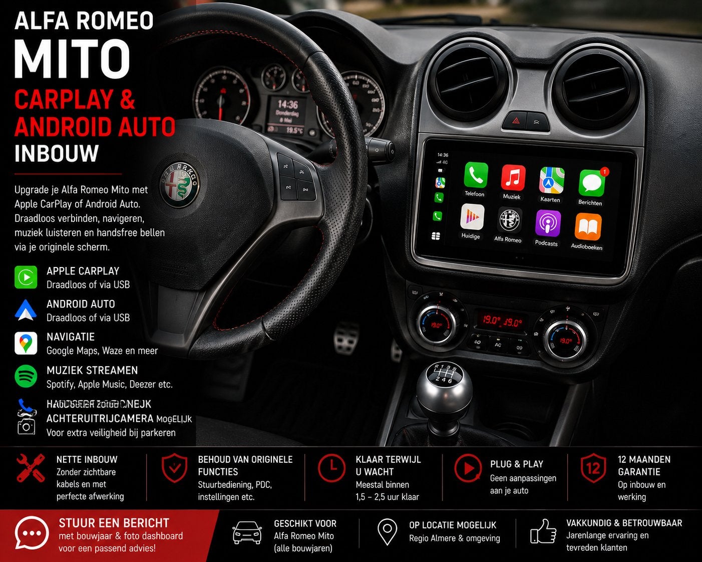 Alfa Romeo MiTo CarPlay & Android Auto Inbouw, Auto diversen, Autoradio's, Ophalen, Nieuw