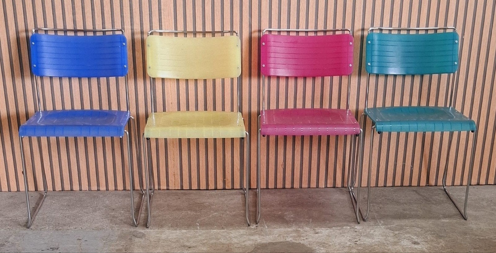 35 x Spilimbergo stoelen horeca vintage cafe bistro terras, Kunststof, Blauw, Ophalen of Verzenden, Zo goed als nieuw
