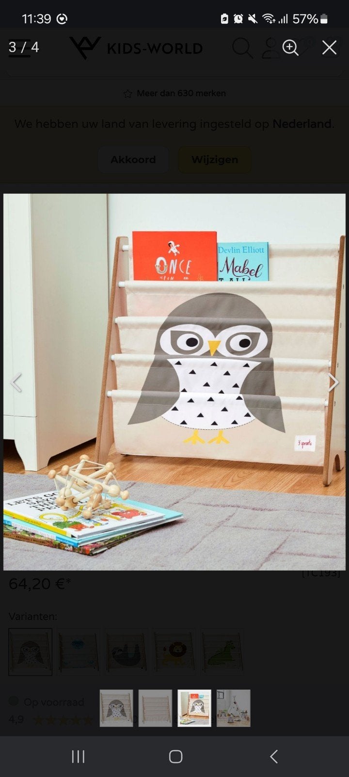 3 Sprouts Kinder Boekenkast Uil - 4 Vakken, Ophalen, Zo goed als nieuw, Overige typen