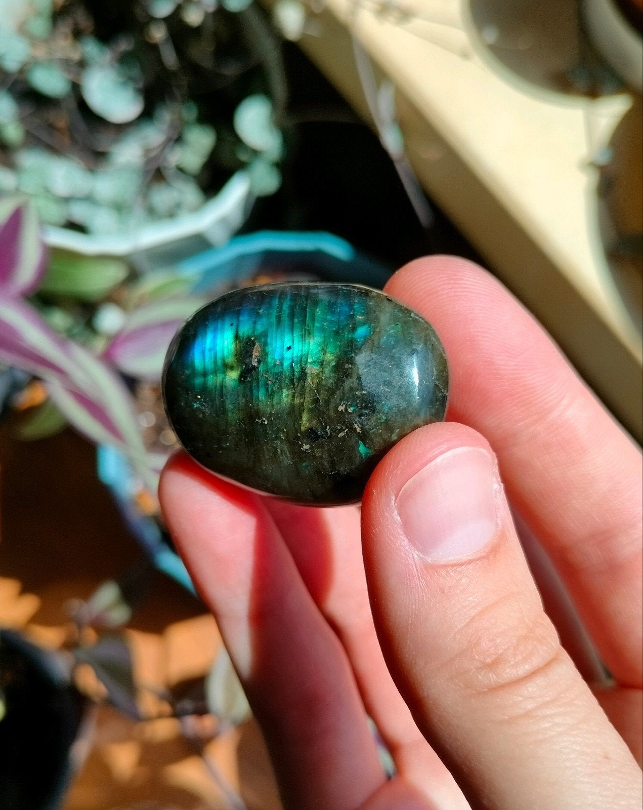 Labradoriet trommel steen / labradorite tumble, Ophalen of Verzenden, Mineraal