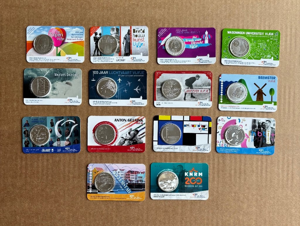 14 coincards 5 euro herdenkingsmunten, Ophalen, Koningin Beatrix, Euro's, Losse munt