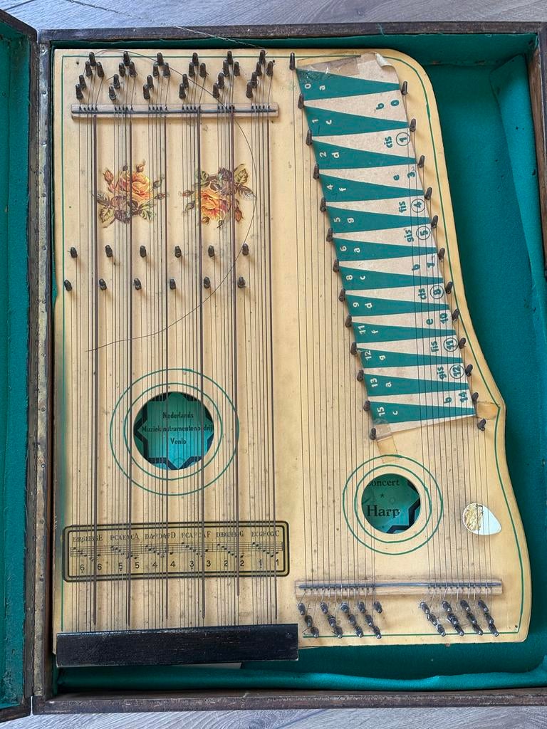 Antieke Citer met Draagbare Koffer - Nederlands Muziekinstru, Ophalen