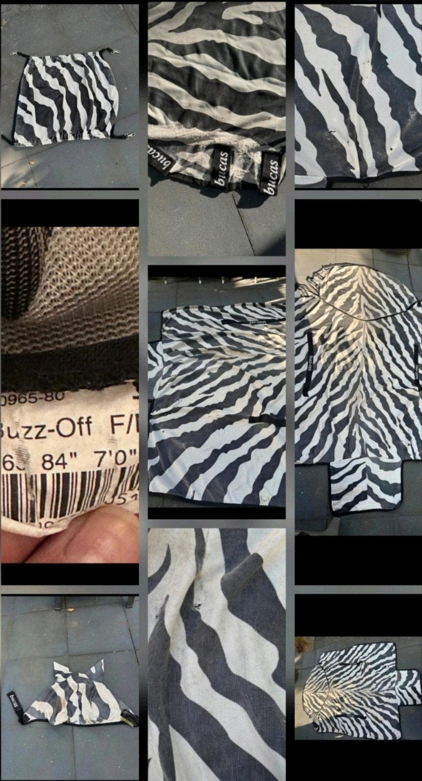 Bucas buzz off zebra vliegendeken, Dieren en Toebehoren, Ophalen of Verzenden, Gebruikt, Zwart, Kruissingels