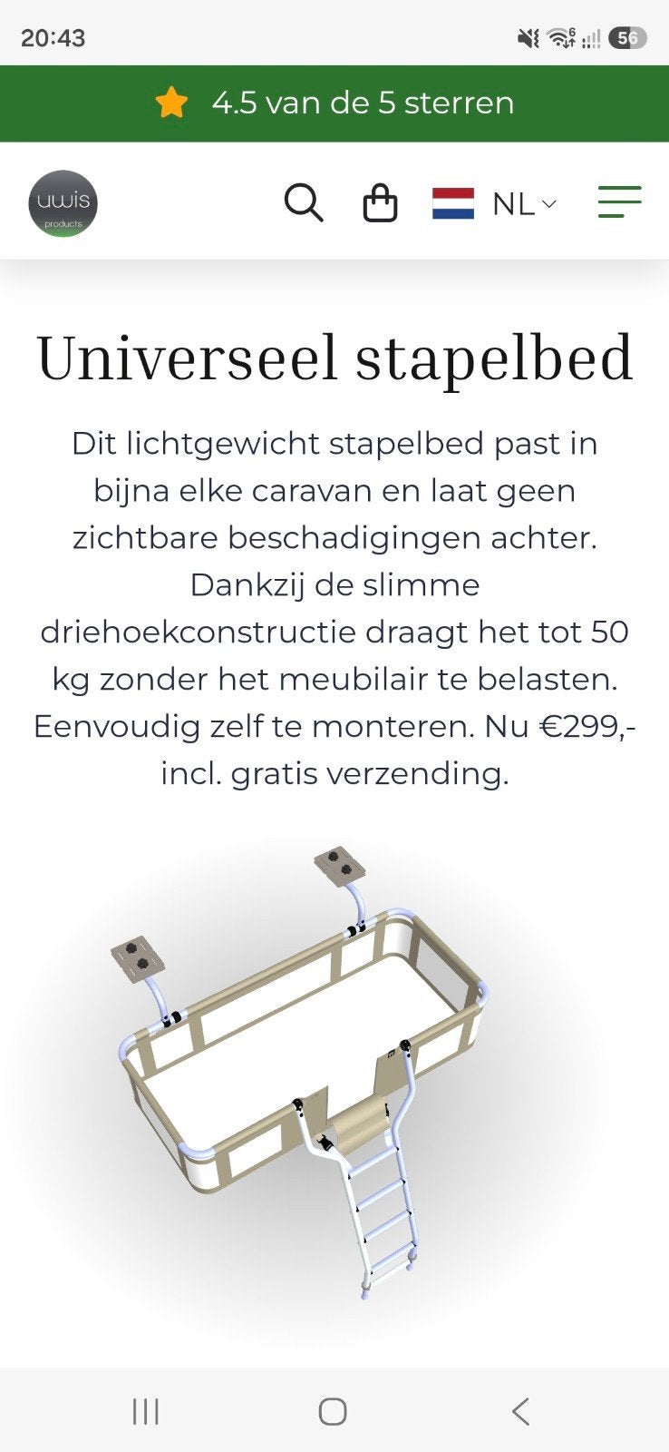 Universeel uwis  stapelbed voor caravan 1x gebruikt, Caravans en Kamperen, Caravan accessoires, Ophalen, Zo goed als nieuw