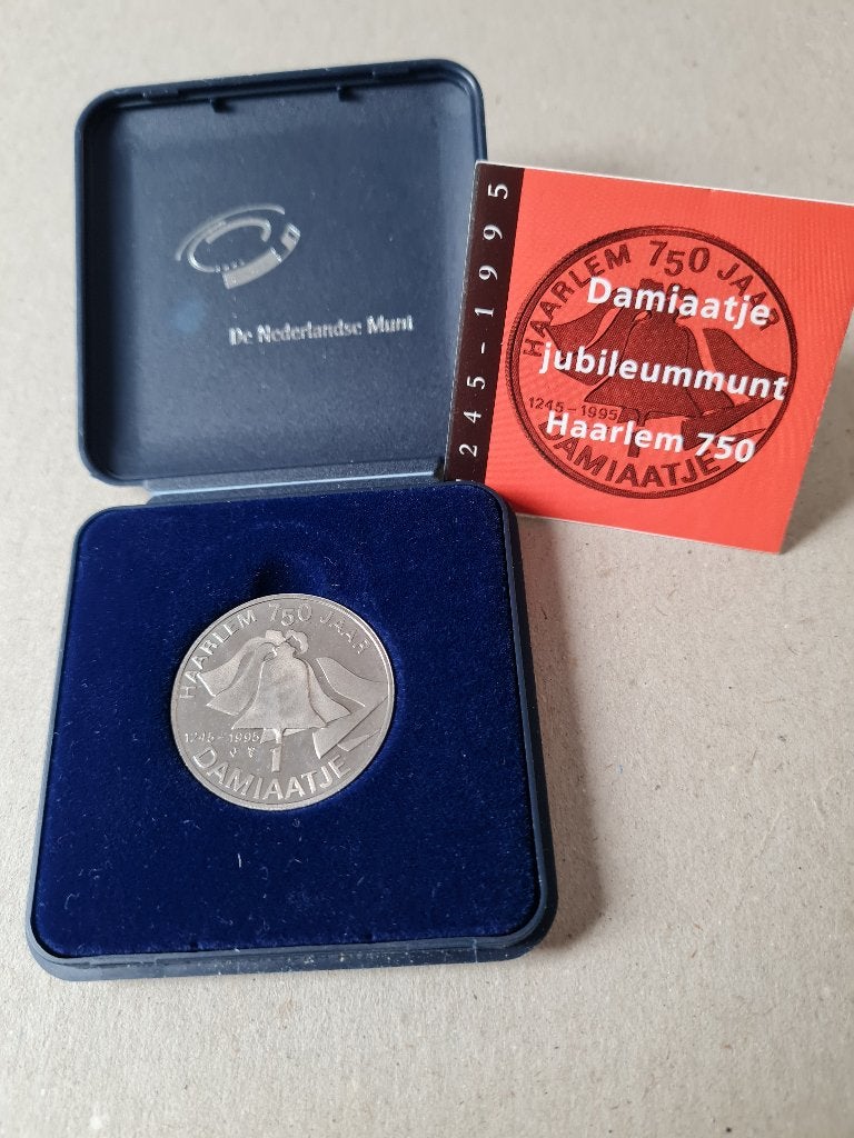 Damiaatje Haarlem 750 jaar met certificaat 1995, Ophalen of Verzenden, Koningin Beatrix, Overige waardes, Losse munt