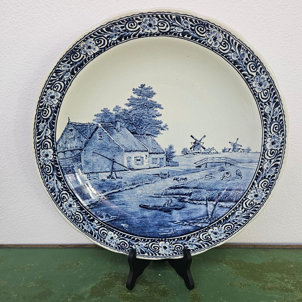 Groot decoratiebord Delfts Blauw Wandbord Boch porselein B, Ophalen of Verzenden