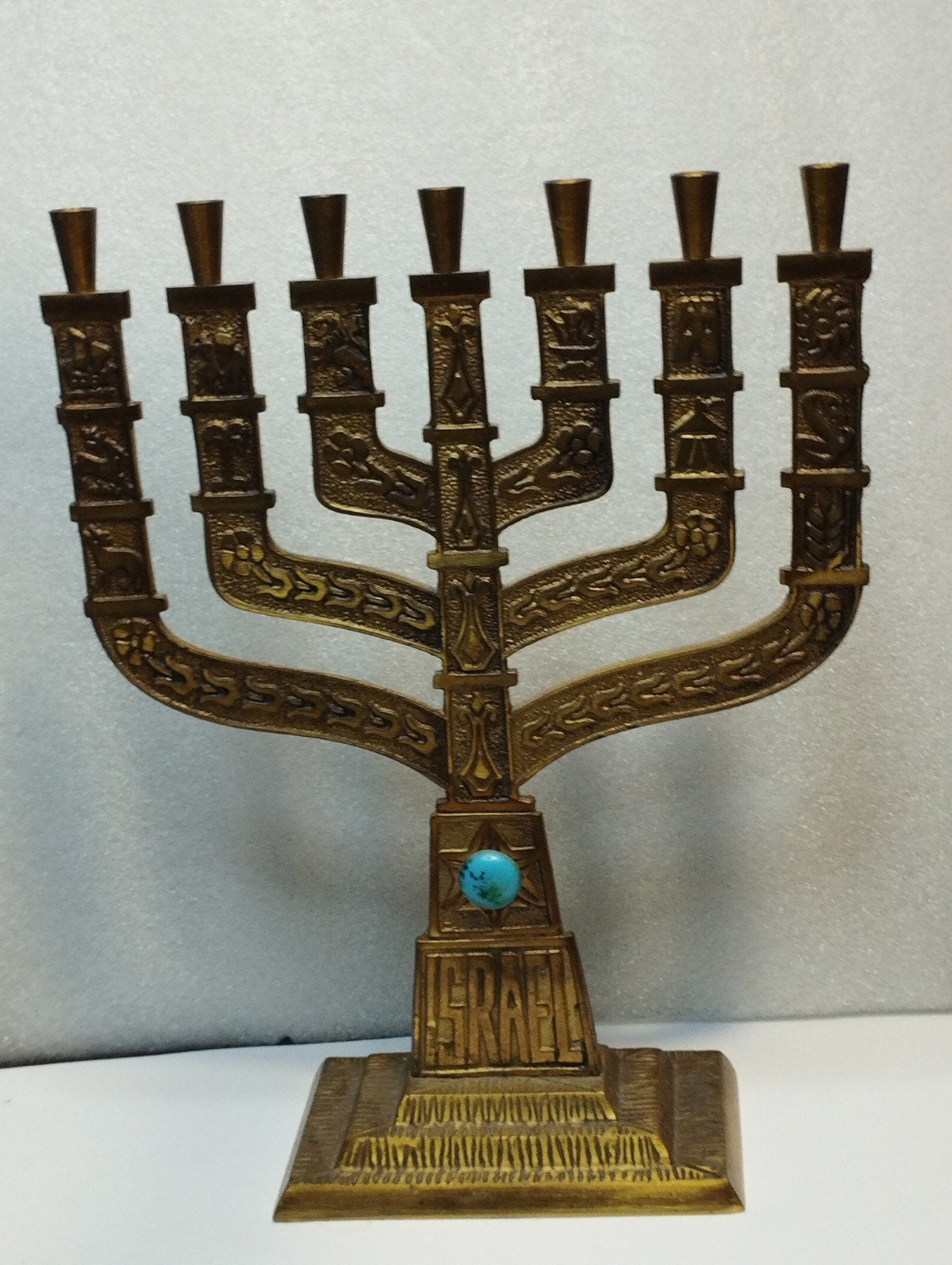 Vintage bronzen kandelaar, Israël, afmeting 26 cm, Ophalen of Verzenden
