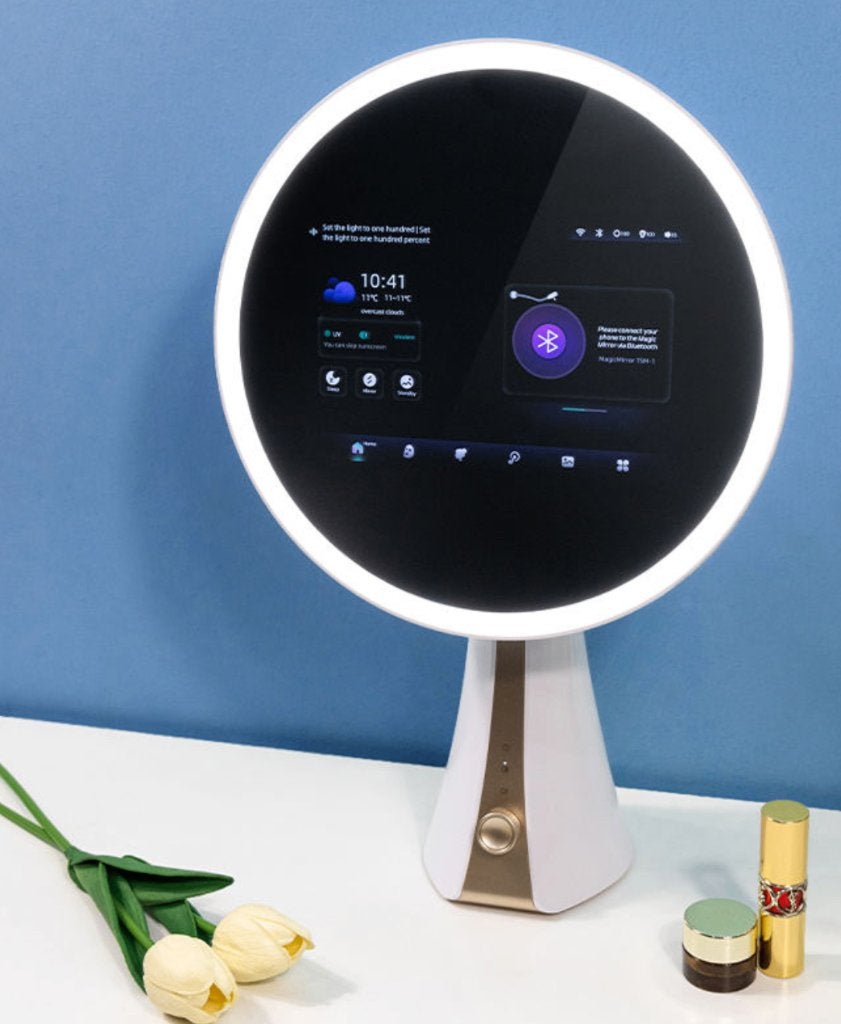 Luxe LED Make-upspiegel met Touchscreen & HiFi – NIEUW!, Gehele gezicht, Beige, Nieuw, Ophalen of Verzenden