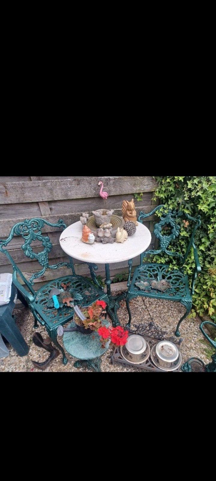 mooi barok bistro tuinset gietijzer met marmer tafelblad, Ophalen, Gebruikt, Overige materialen, 2 zitplaatsen