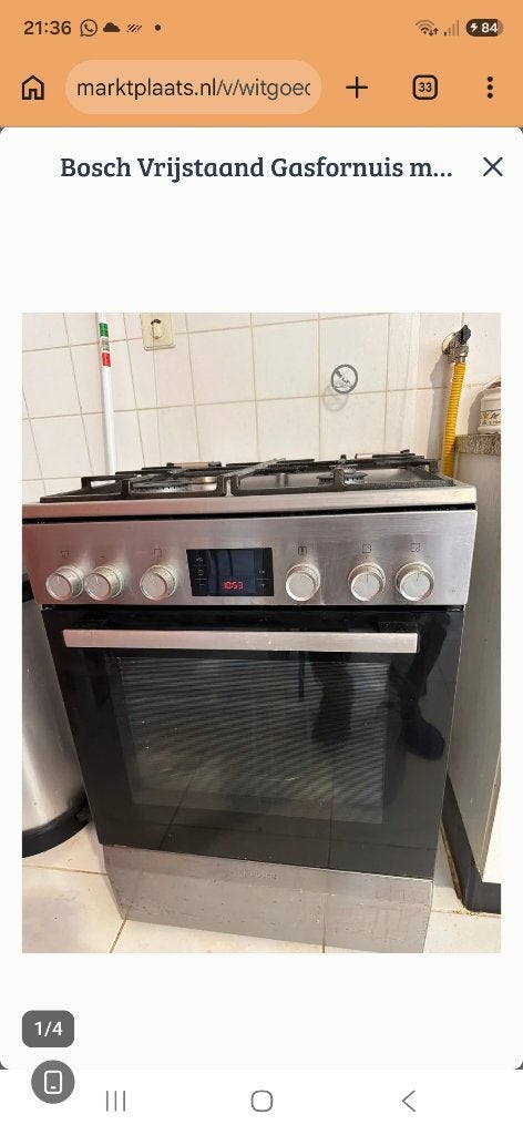 Bosch gasfornuis, Ophalen, 4 kookzones, Gas, Vrijstaand