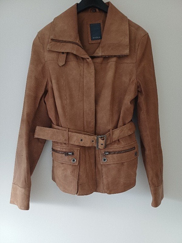 Leren jas, cognac kleur, met gesp (40/ 42), Bruin, Maat 42/44 (L), Ophalen of Verzenden, Zo goed als nieuw