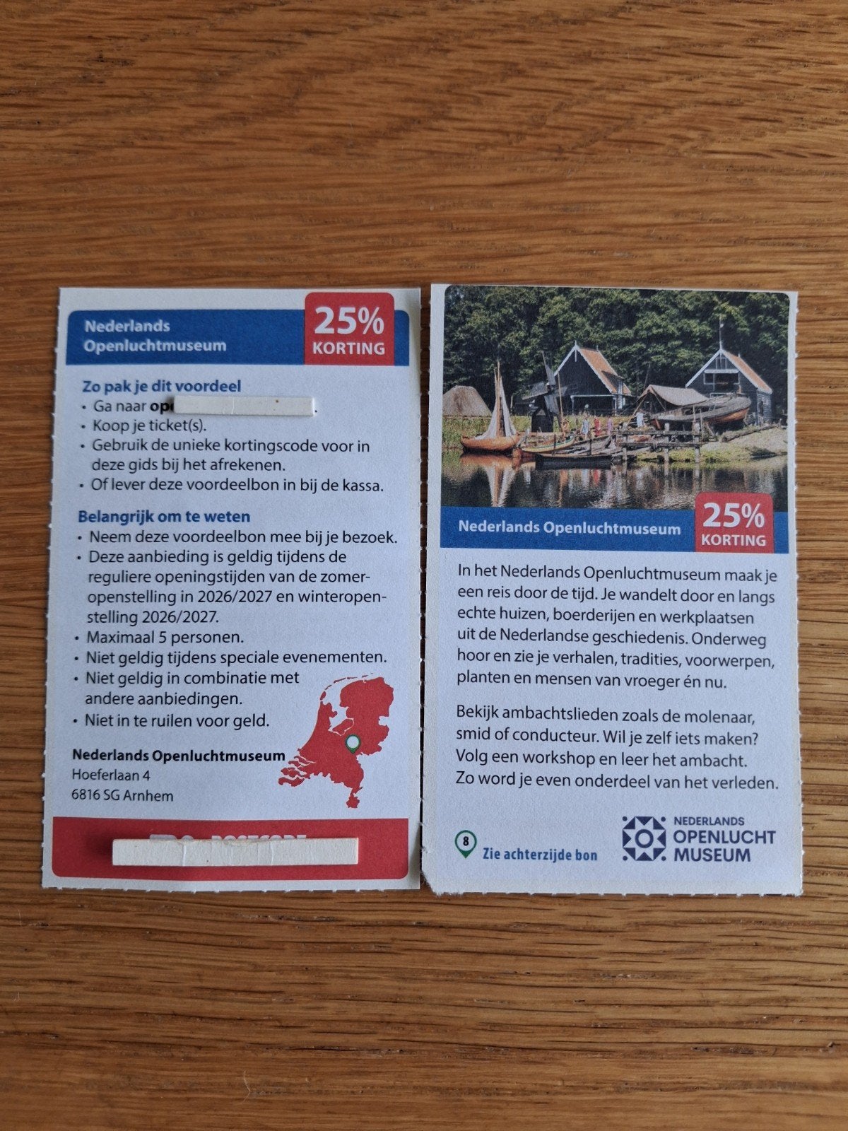 OPENLUCHTMUSEUM ARNHEM 25% KORT MAX 5 PERSONEN!, Tickets en Kaartjes, Drie personen of meer, Kortingskaart