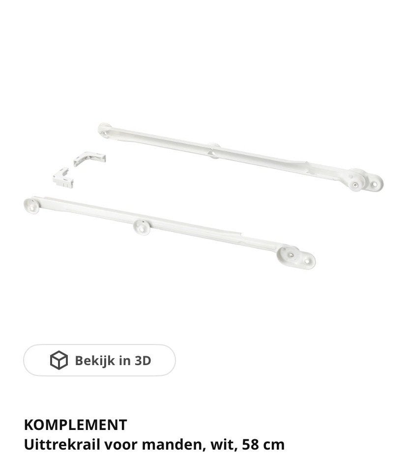IKEA KOMPLEMENT Uittrekrail voor manden, wit, 58 cm, Ophalen of Verzenden, Nieuw