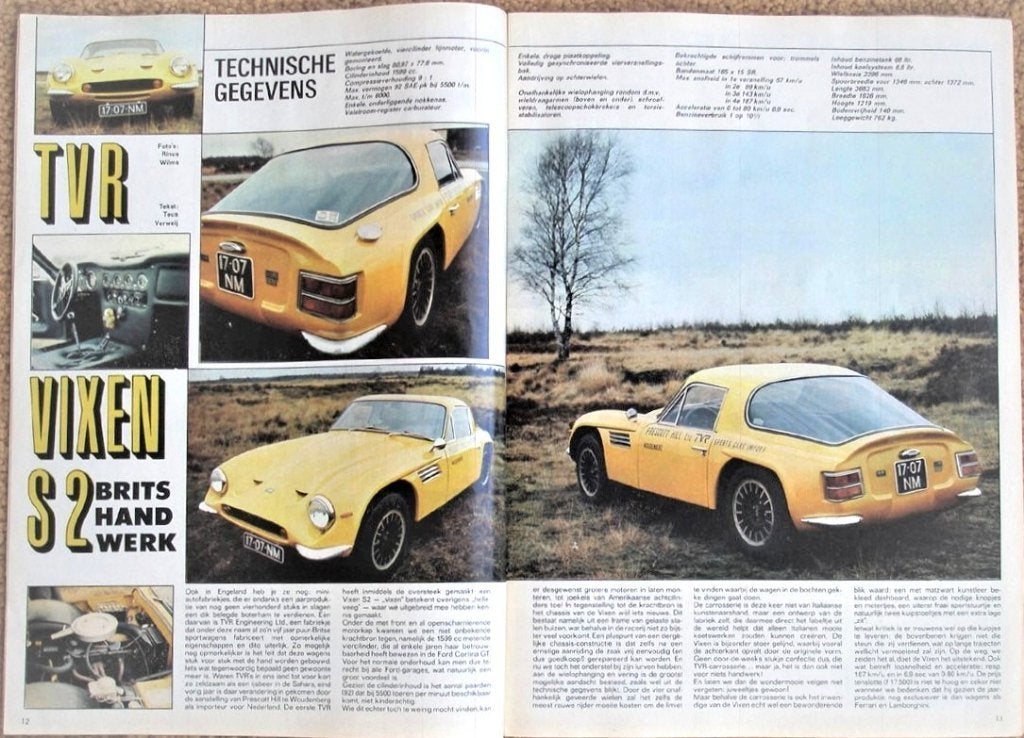 Tijdschriftartikel over de sportauto TVR Vixen uit 1971, Verzenden, Gebruikt, Auto's