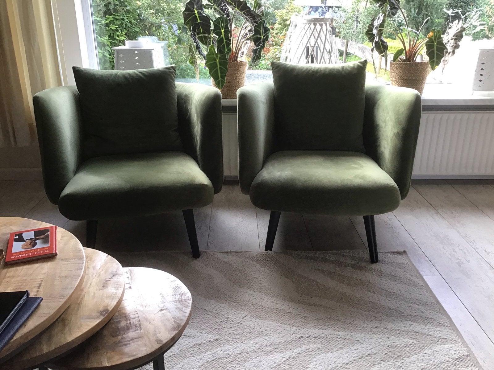 Twee comfortabele groene fauteuils, Huis en Inrichting, Ophalen, Twee, Overige kleuren, Zo goed als nieuw
