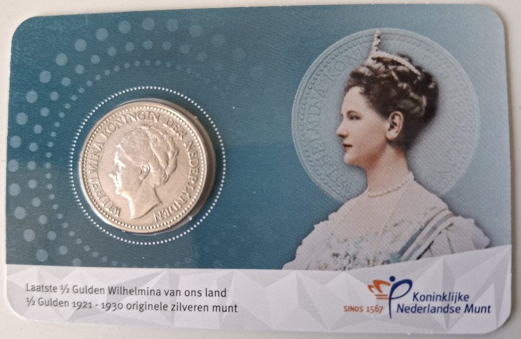 Zilveren ½ Gulden Wilhelmina in coincard 1929, Verzenden, Koningin Wilhelmina, 1 gulden, Losse munt