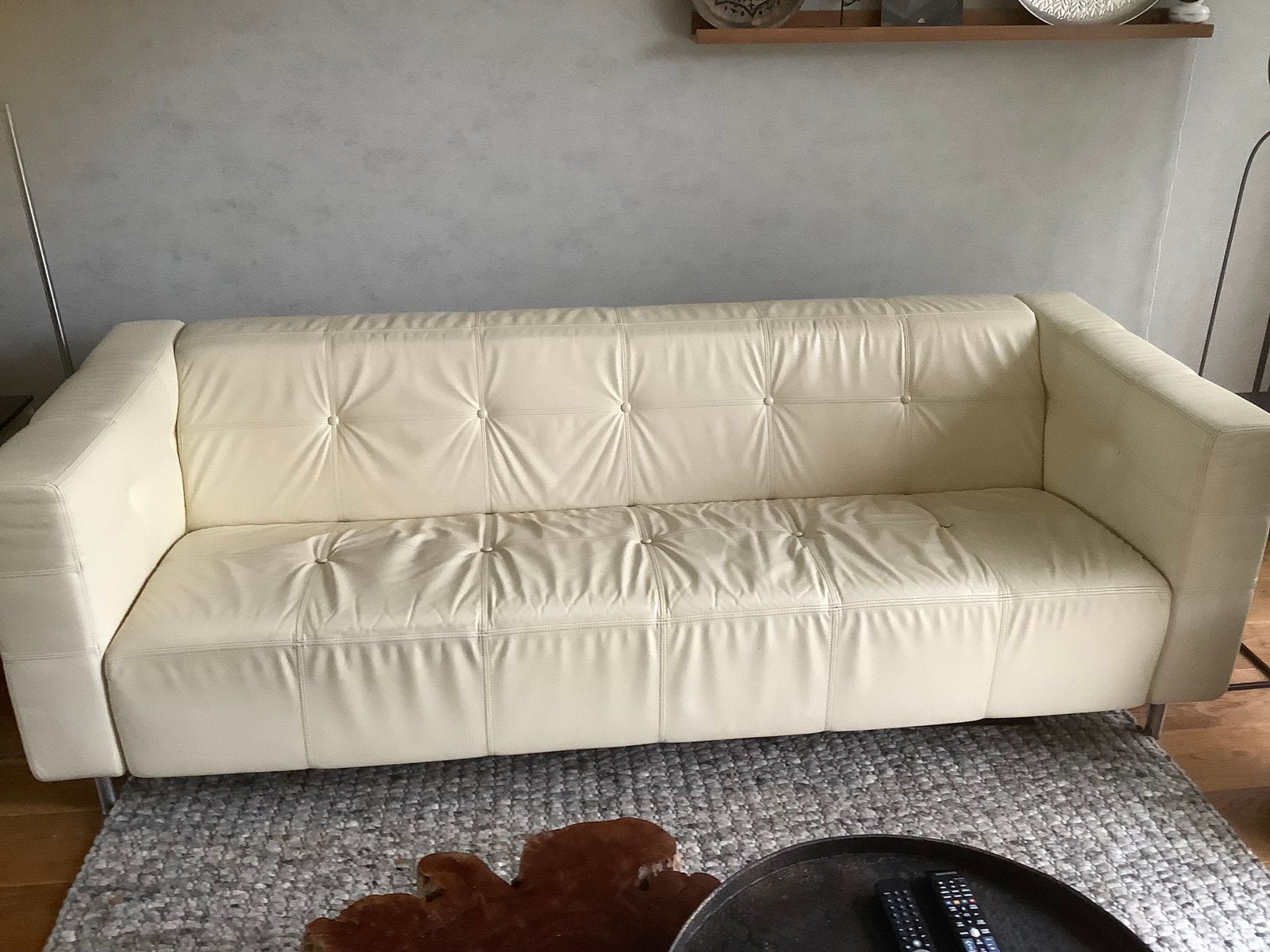 Gelderland bank Jan des Bouvrie - Crème Leer, Huis en Inrichting, Banken | Bankstellen, Ophalen, 250 tot 300 cm, Gebruikt, 100 tot 125 cm