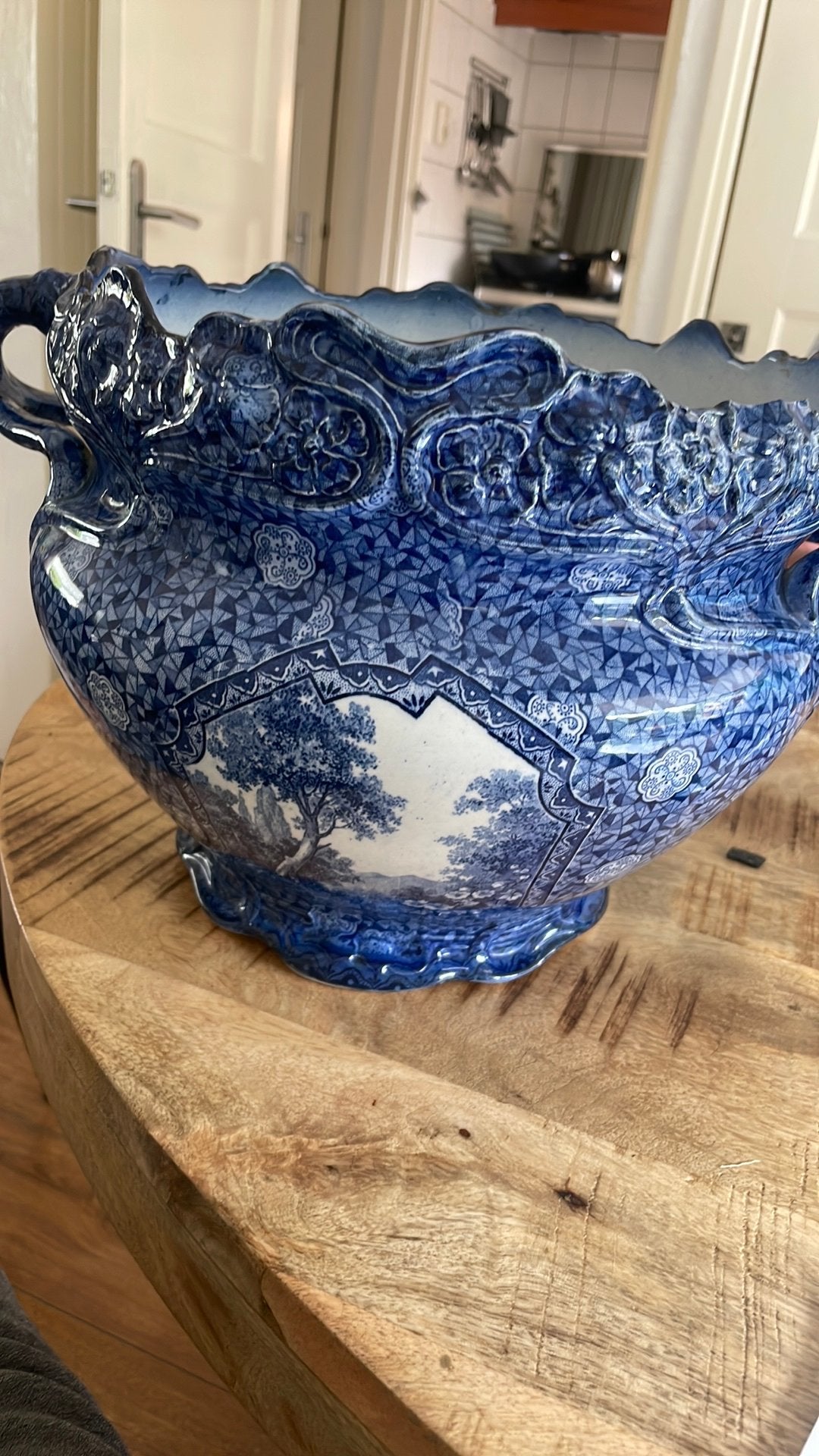 Mooie blauwe villeroy boch pot. Kleine gebruikschade, Ophalen of Verzenden