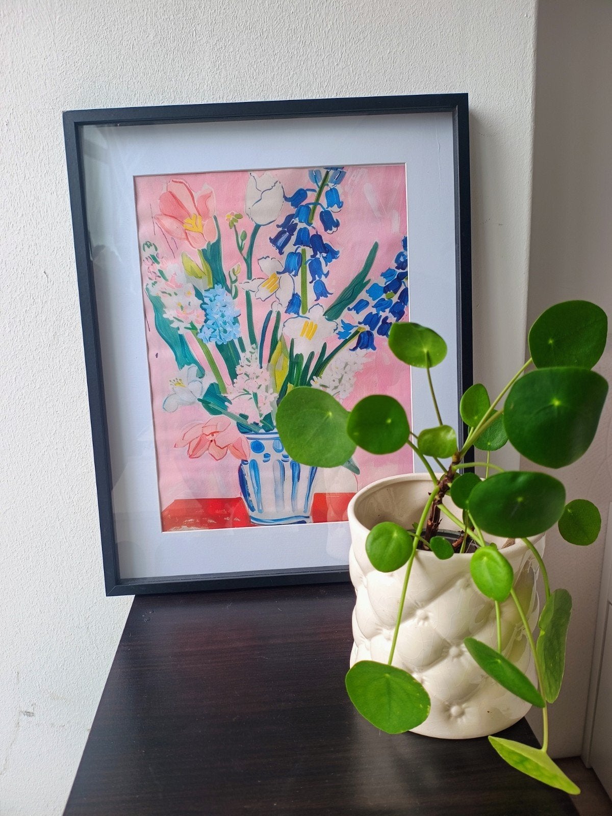 Canvasprint met kleurrijke bloemen 30x40 cm – Roze & Blauw., Ophalen of Verzenden