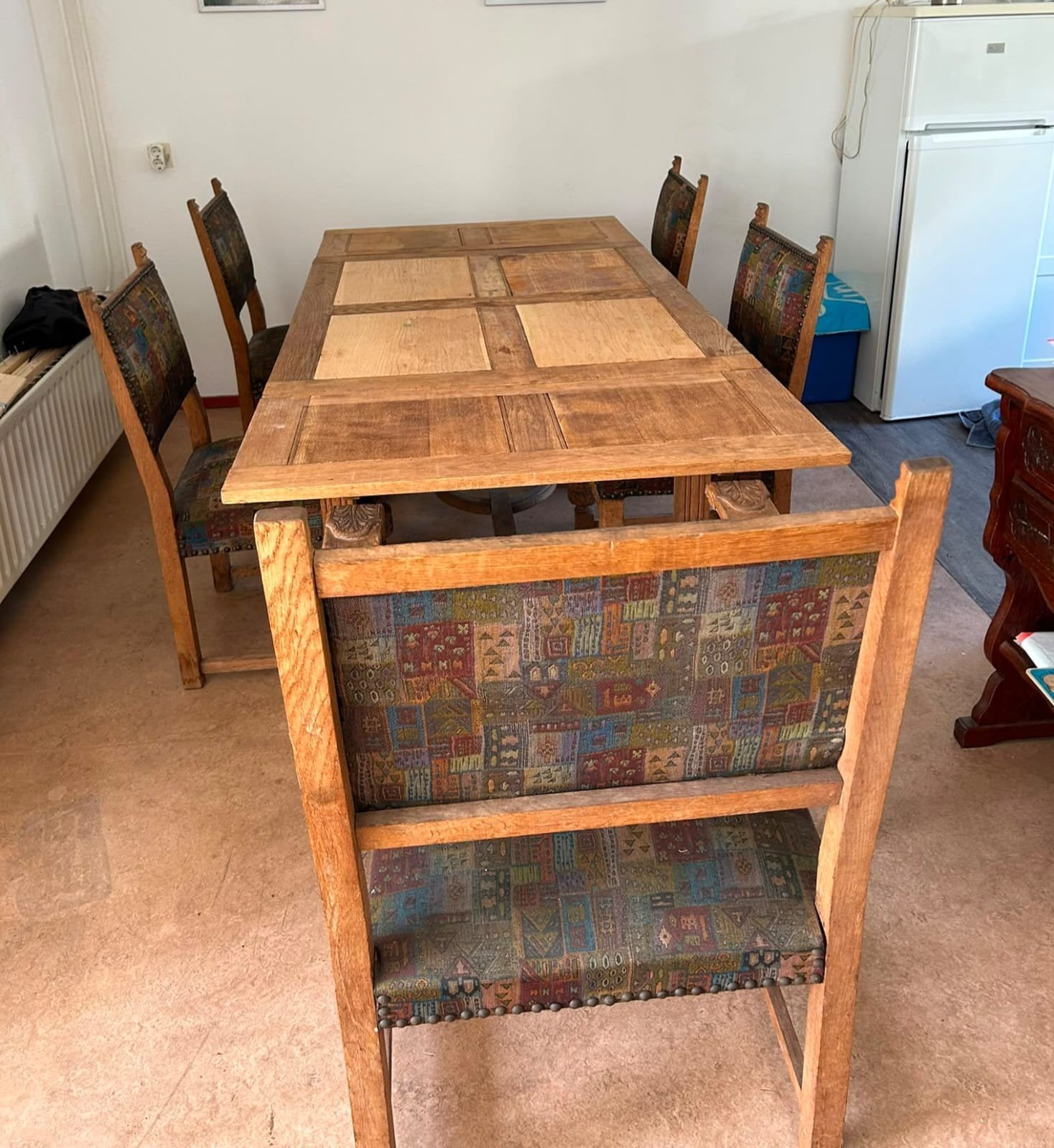 Antieke eettafel met 6 stoelen, Ophalen