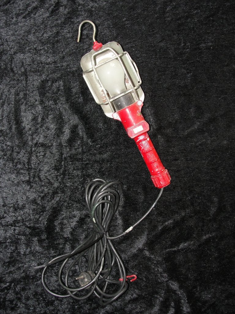 Vintage looplamp met rood handvat, haak en metalen kap, afm., Ophalen of Verzenden, Overige typen