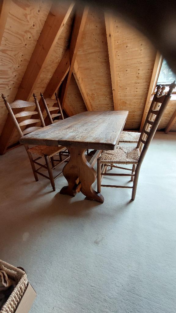 eiken tafel met 4 stoelen, Ophalen, Gebruikt, 100 tot 150 cm, Eikenhout