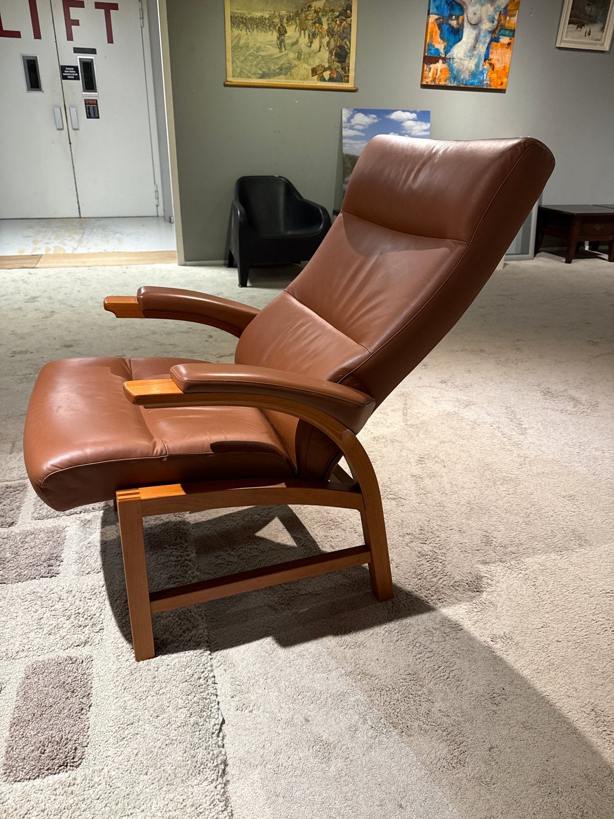 Farstrup Lænestol - Cognac Leer en Hout - Perfecte Conditie, Huis en Inrichting, ., Vintage, Hout, Ophalen of Verzenden