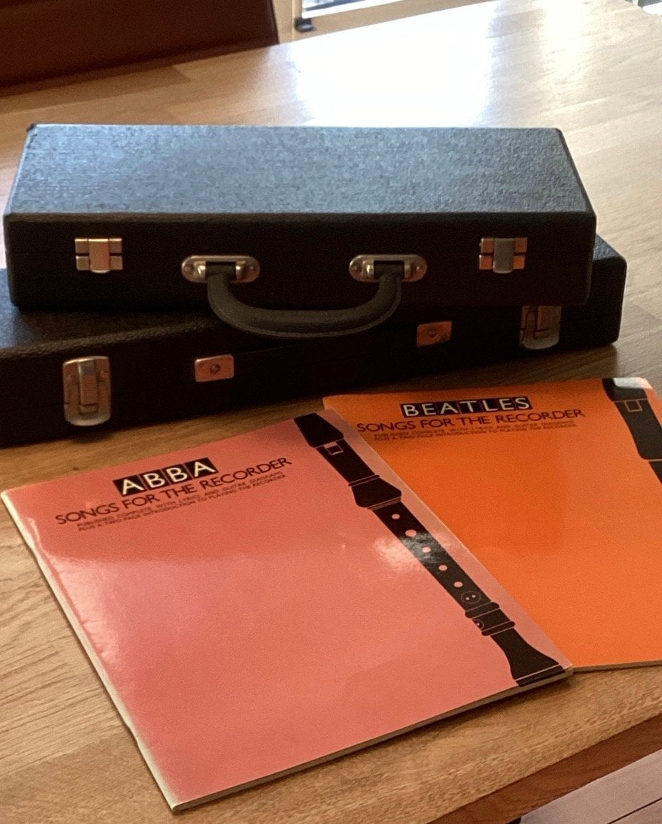 Blokfluiten set met koffers en bladmuziek, Ophalen, Gebruikt, Overige typen, Met koffer, hoes of etui