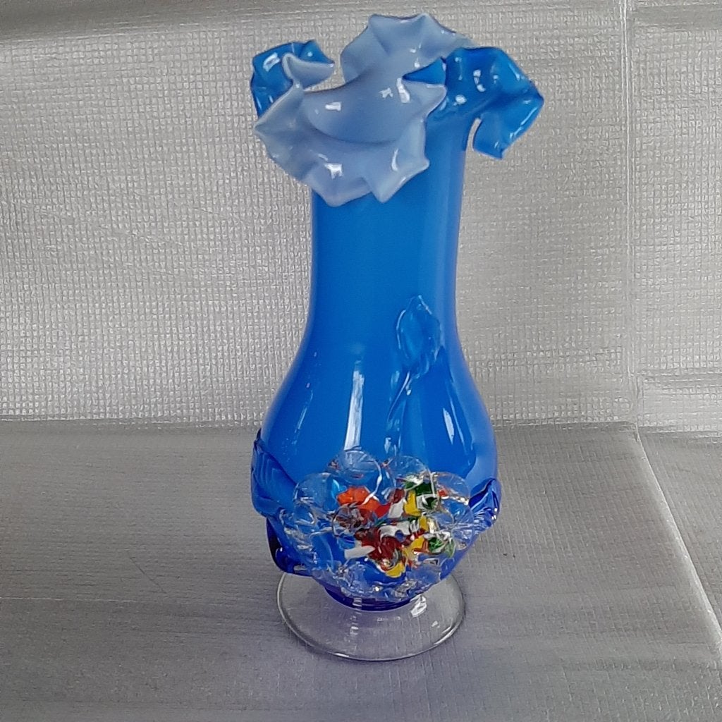 Blauwe vaas, binnenkant wit - Murano glas, Antiek en Kunst, Ophalen
