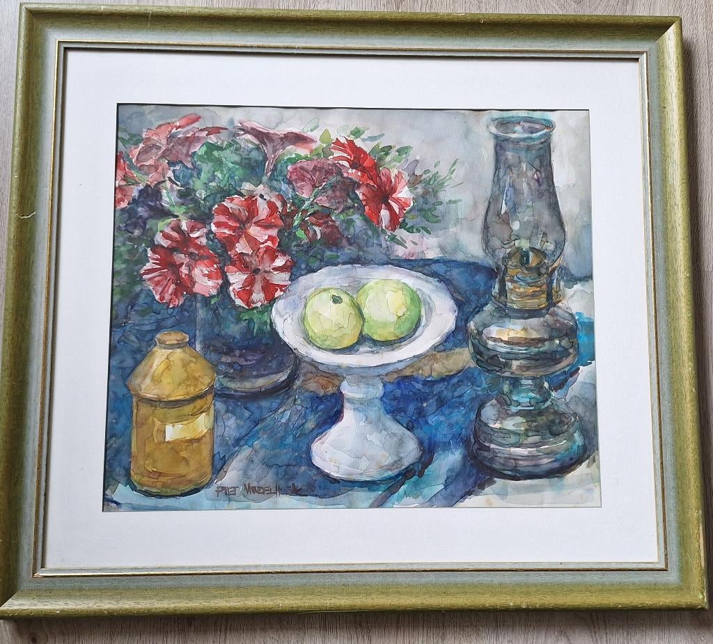 Aquarel van Piet Middenhoek in lijst, Ophalen