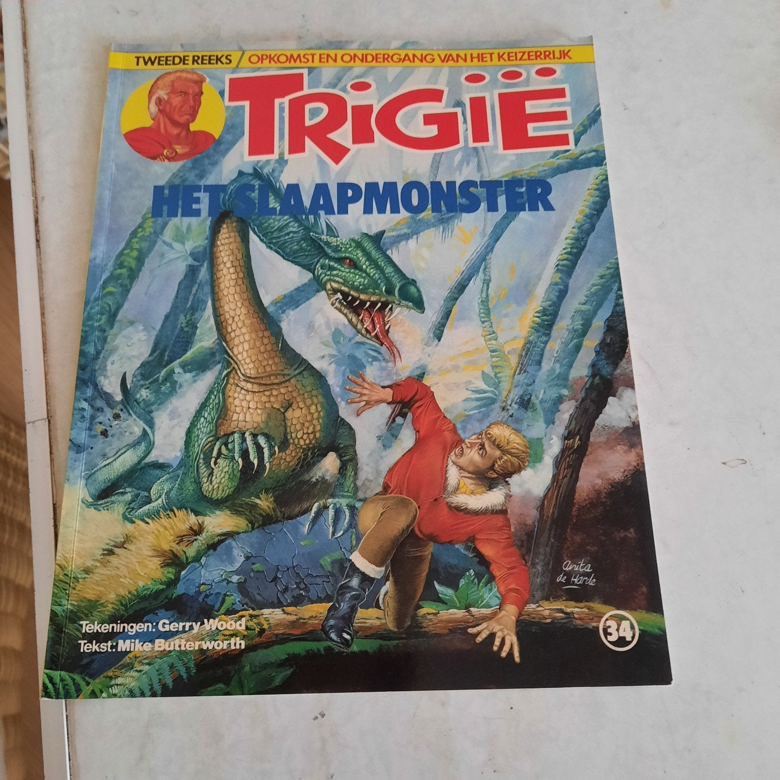 Trigie: Het Slaapmonster - Stripboek (Nr. 34), Eén stripboek, Ophalen of Verzenden, Gelezen, Mike Butterworth, Gerry Wood