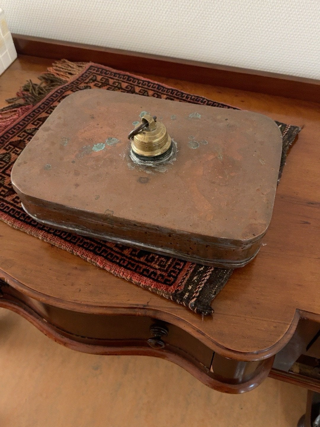 Antieke koperen bedpan/voetenwarmer met messing bel, Antiek en Kunst, Ophalen of Verzenden, Koper