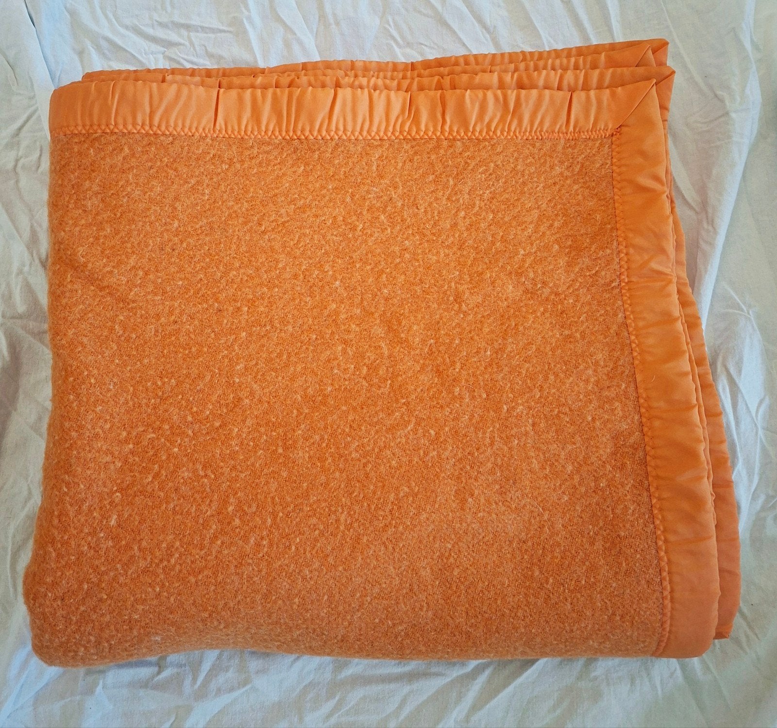 Vintage oranje wollen deken plaid 180 x 220 cm, 220 cm, Oranje, Wol, Ophalen of Verzenden