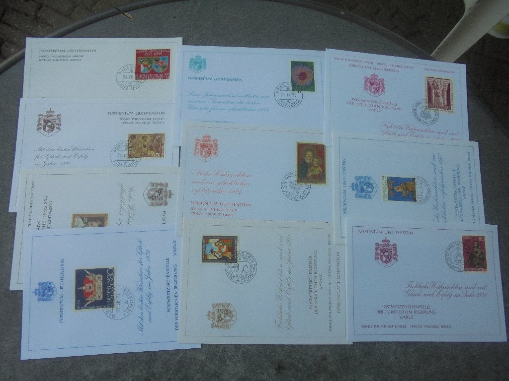 Liechtenstein. Kerst/nieuwjaar greetings kaarten 1969/1987, Ophalen of Verzenden, Buitenland