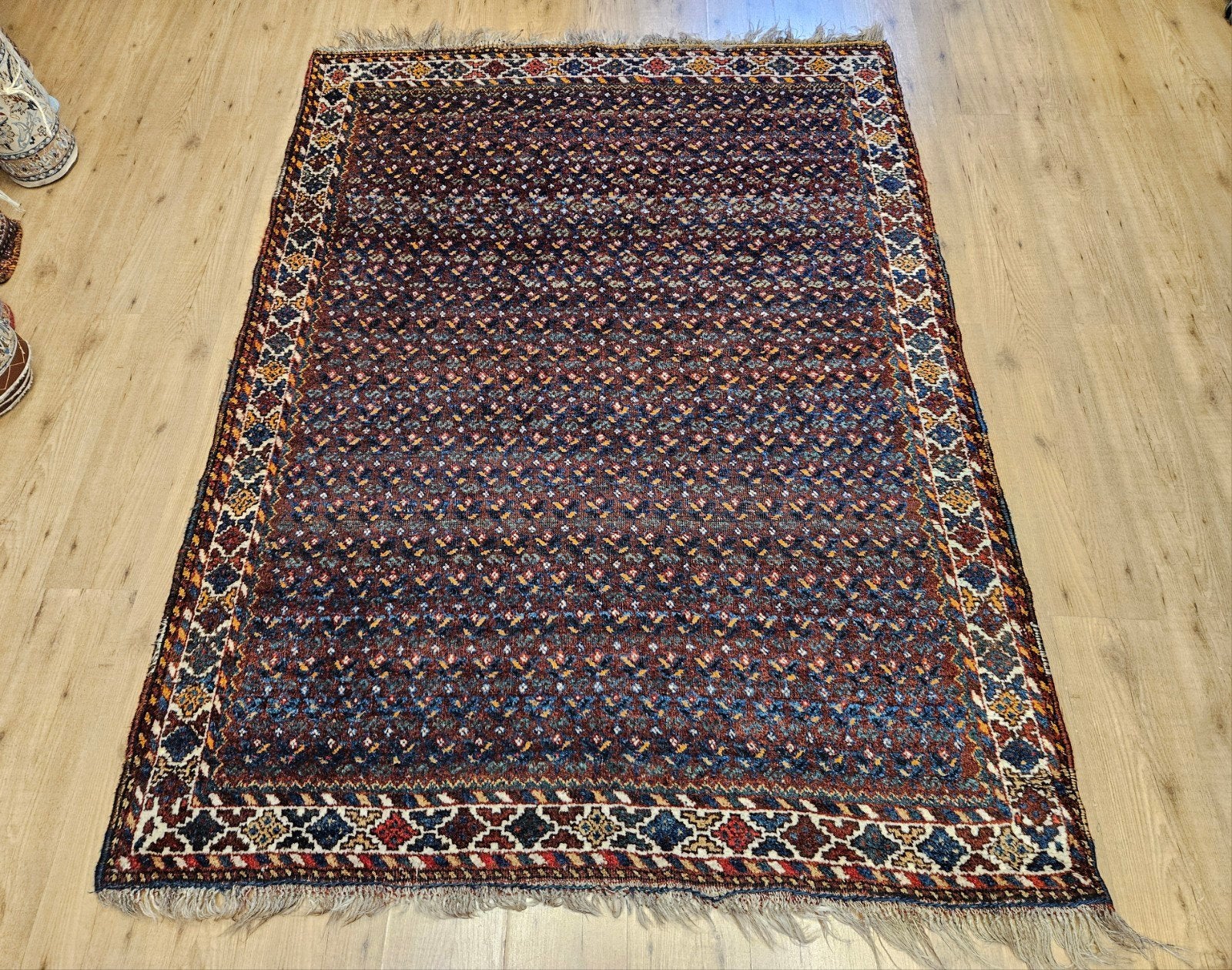 Vintage handgeknoopt perzisch tapijt qashqai 220x164, Info@SlatsAntiek.nl, Tweedehands, Perzisch, 150 tot 200 cm