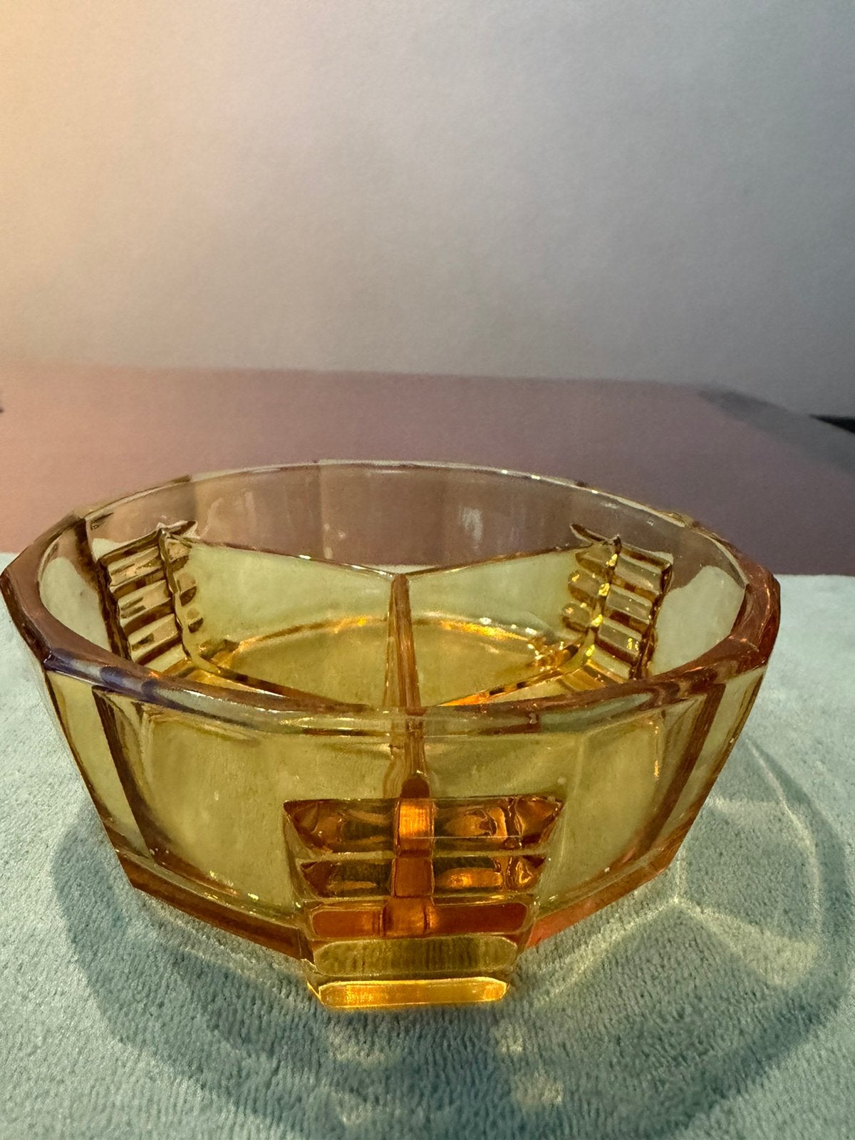 Vintage persglazen amber Art Deco schaaltje 15 cm doorsnede, Antiek en Kunst, Ophalen of Verzenden