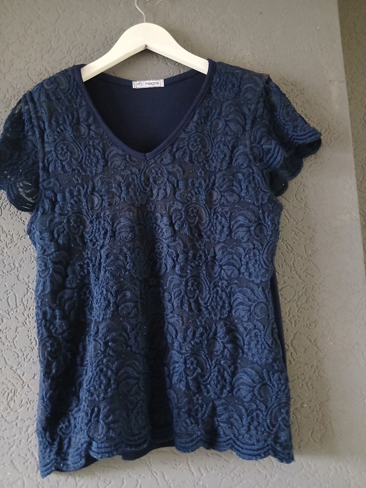 Magna Gevoerd Shirt Donkerblauw Kant Maat 40-42, Maat 42/44 (L), Korte mouw, Verzenden, Blauw