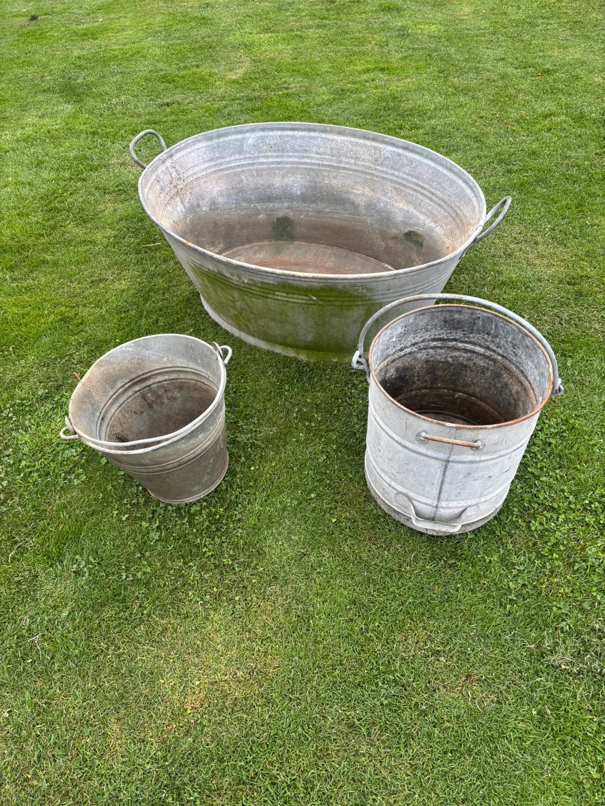 Zinken teil en emmers, Tuin en Terras, Bloembakken en Plantenbakken, Ophalen, Zo goed als nieuw, Metaal, 30 tot 60 cm
