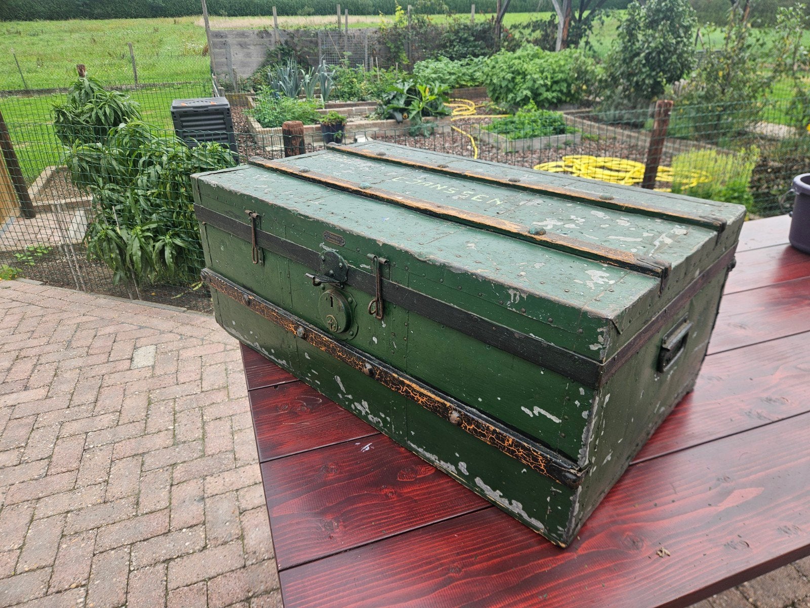 Koloniale Legerkist / Zeekist "EVACUÉ" (Soerabaja ca2013-49), Ophalen, Gebruikt, 50 tot 100 cm, 5 – 50