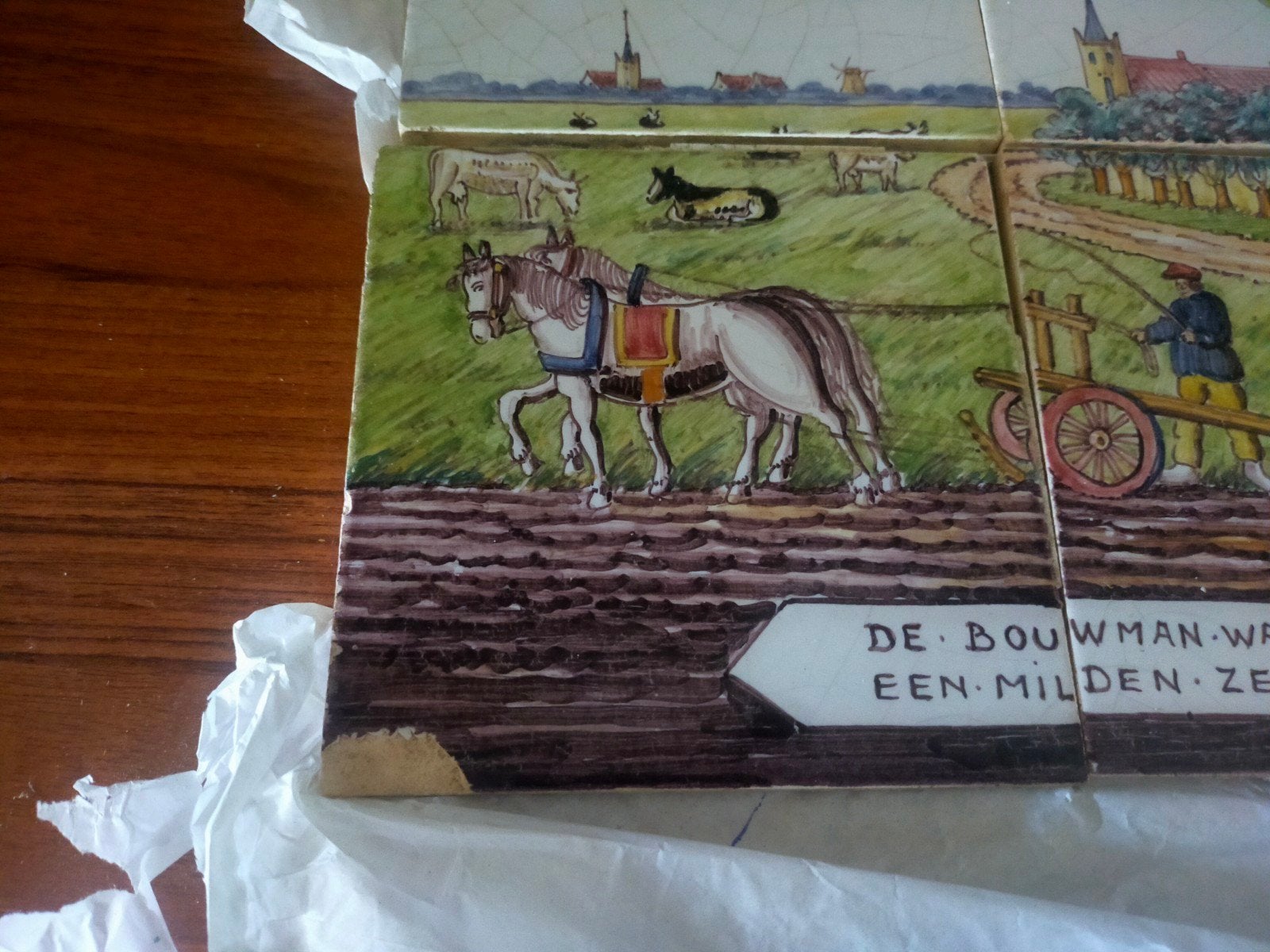 Antieke Hollandse Tegeltableau - Boerderijtafereel, Ophalen